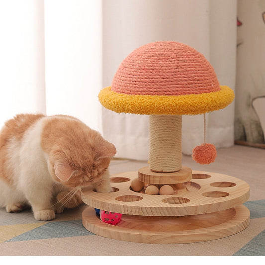 Solid Wood Turntable Sisal Grinding Claw Toy